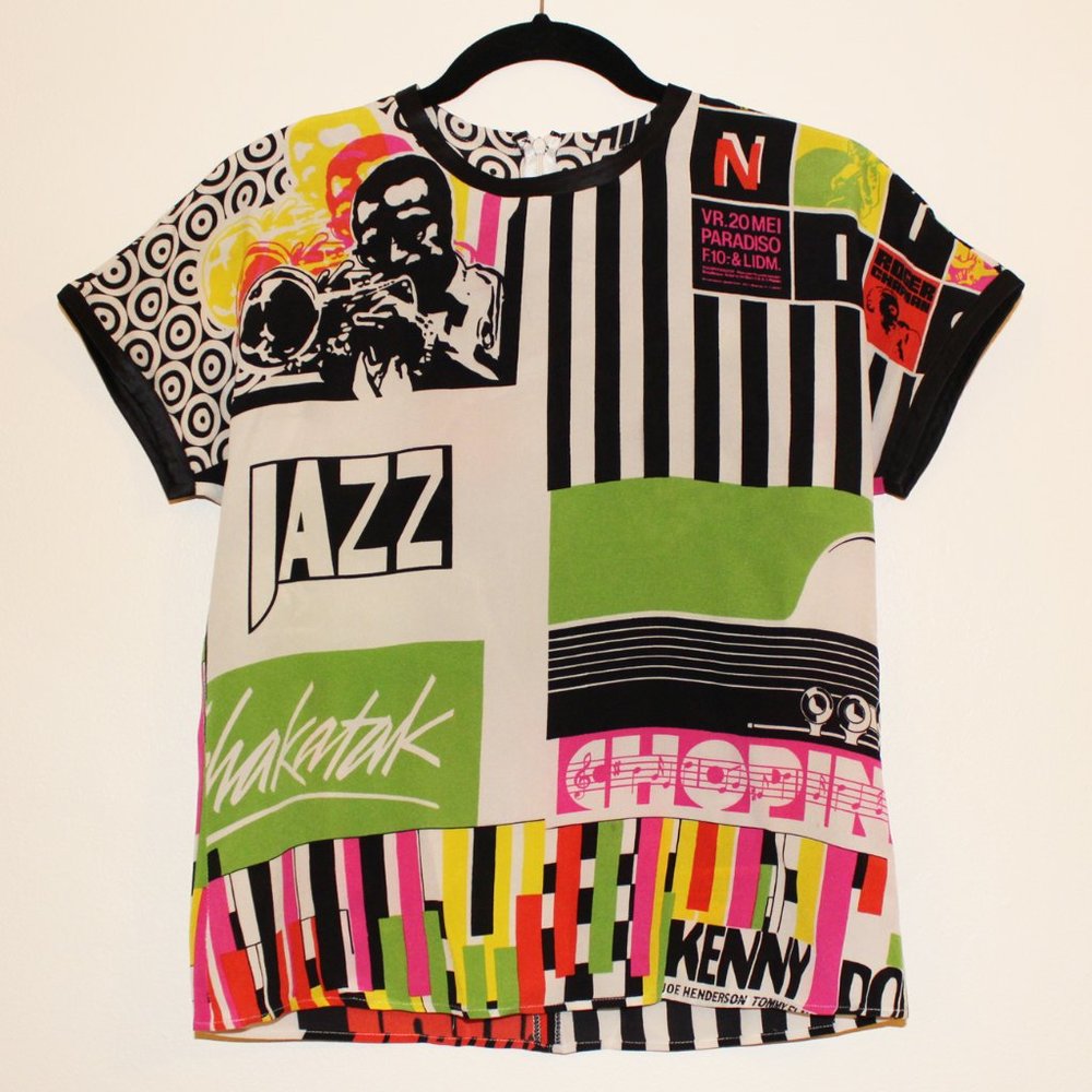 Vintage Music Themed Silk Blouse - Made in Italy
